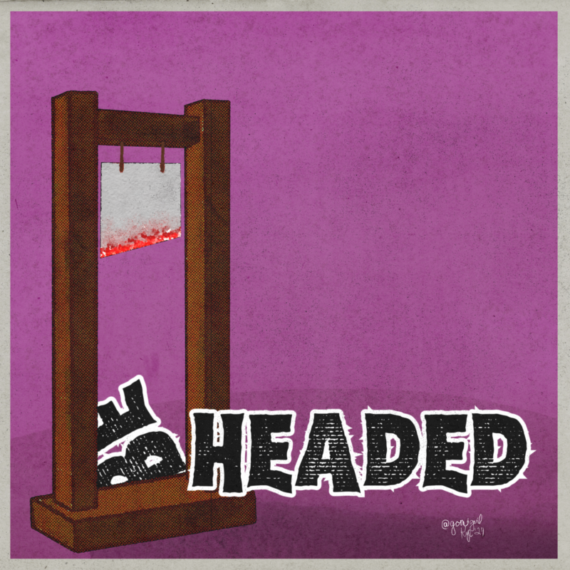 A guillotine with the word “BeHeaded” divided.